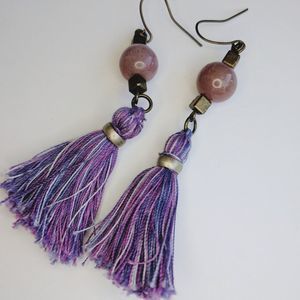 Amethyst boho tassel earrings